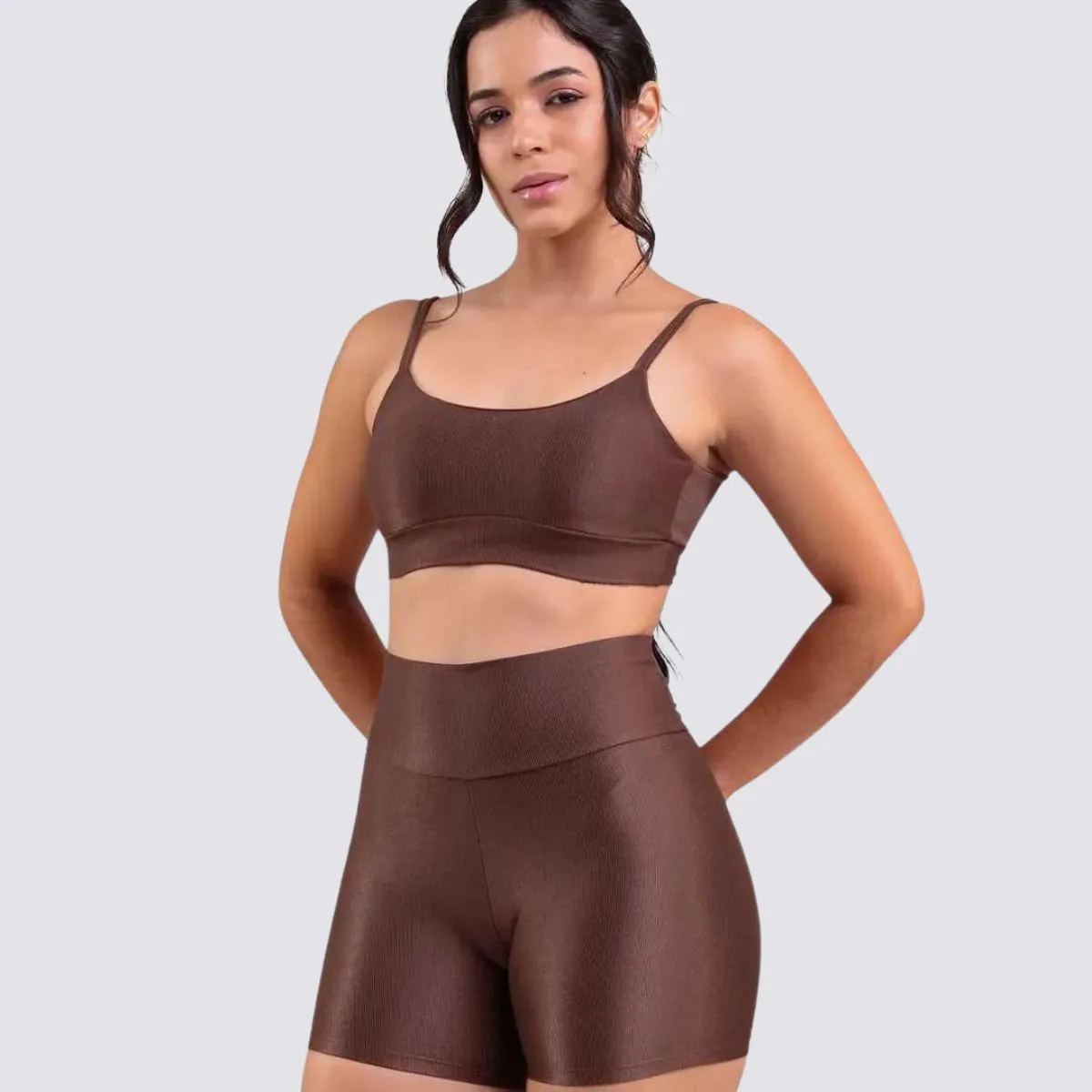 Conjunto Canelado Short + Top Poliamida Seven Line